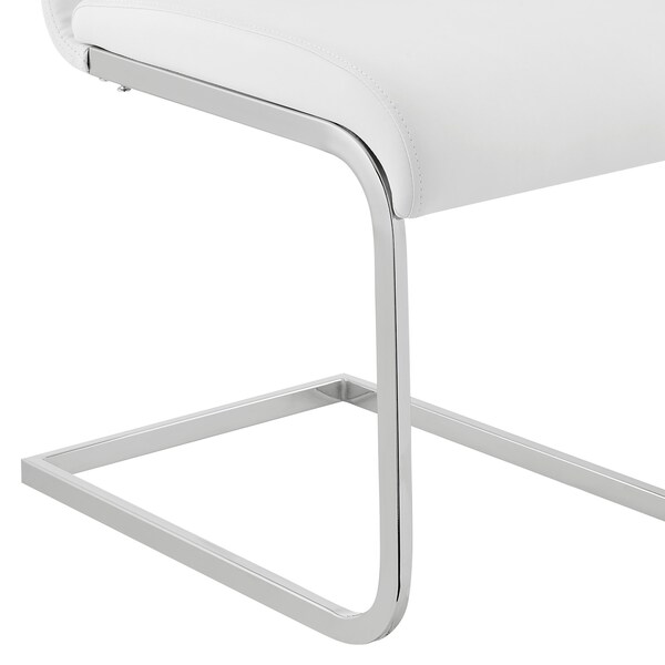Armen Living Amanda Contemporary Side Chair in White Faux Leather and Chrome Finish - Set of 2 - LCAMSIWH