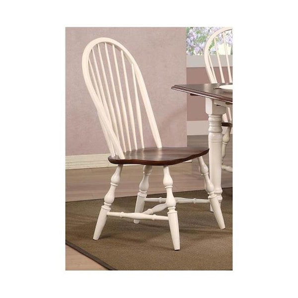 Seatsolutions Sunset Trading Andrews Windsor Spindleback Dining Chair- Antique White with Chestnut Seat, Set of 2 - SE1209094