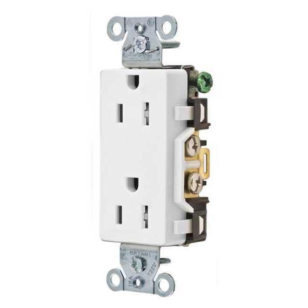 Zoro Select Receptacle, 15 A Amps, 125V AC, Flush Mount, Decorator Duplex Outlet, 5-15R, White - DRS15WTR