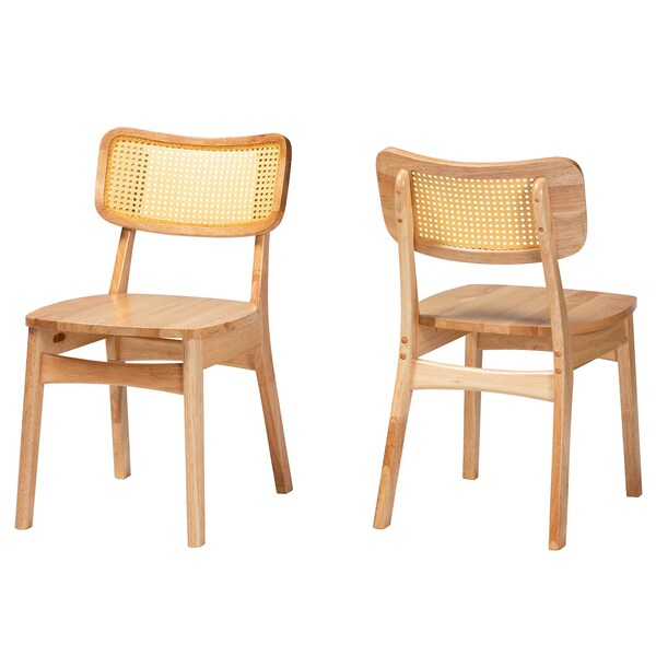 Baxton Studio Tadeo Mid-Century Modern Oak Brown Finished Wood and Rattan 2-Piece Dining Chair Set, PR - 239-2PC-13415-ZORO