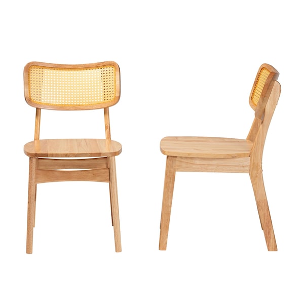 Baxton Studio Tadeo Mid-Century Modern Oak Brown Finished Wood and Rattan 2-Piece Dining Chair Set, PR - 239-2PC-13415-ZORO