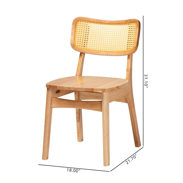 Baxton Studio Tadeo Mid-Century Modern Oak Brown Finished Wood and Rattan 2-Piece Dining Chair Set, PR - 239-2PC-13415-ZORO