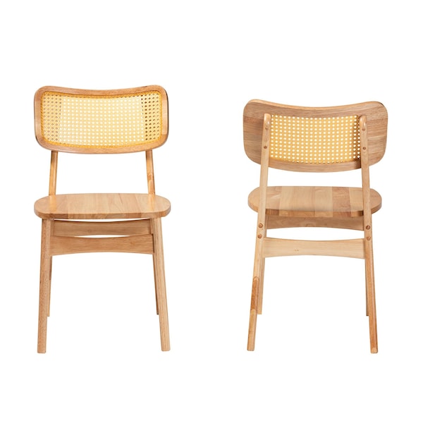 Baxton Studio Tadeo Mid-Century Modern Oak Brown Finished Wood and Rattan 2-Piece Dining Chair Set, PR - 239-2PC-13415-ZORO