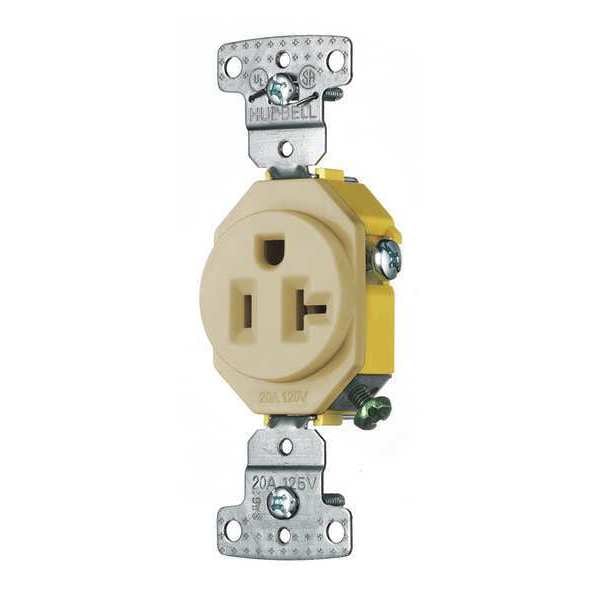 Zoro Select Receptacle, 20 A Amps, 125V AC, Flush Mount, Single Outlet, 5-20R, Ivory - RR201I