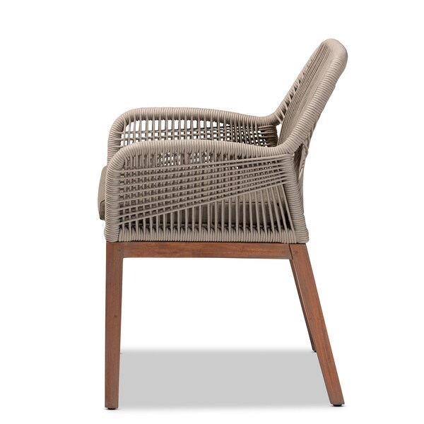 Baxton Studio Jennifer MidCentury Transitional Grey Woven Rope Mahogany Dining Arm Chair - 212-12807-ZORO