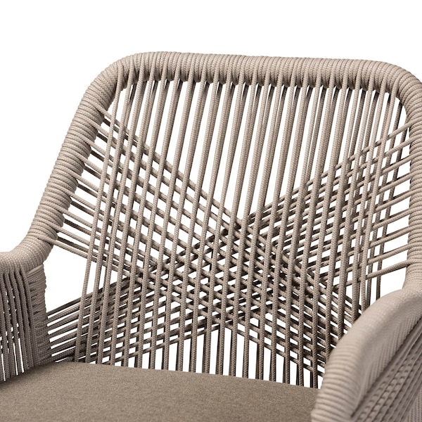 Baxton Studio Jennifer MidCentury Transitional Grey Woven Rope Mahogany Dining Arm Chair - 212-12807-ZORO