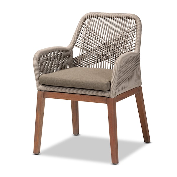 Baxton Studio Jennifer MidCentury Transitional Grey Woven Rope Mahogany Dining Arm Chair - 212-12807-ZORO