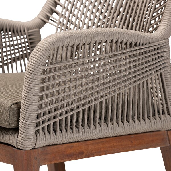 Baxton Studio Jennifer MidCentury Transitional Grey Woven Rope Mahogany Dining Arm Chair - 212-12807-ZORO