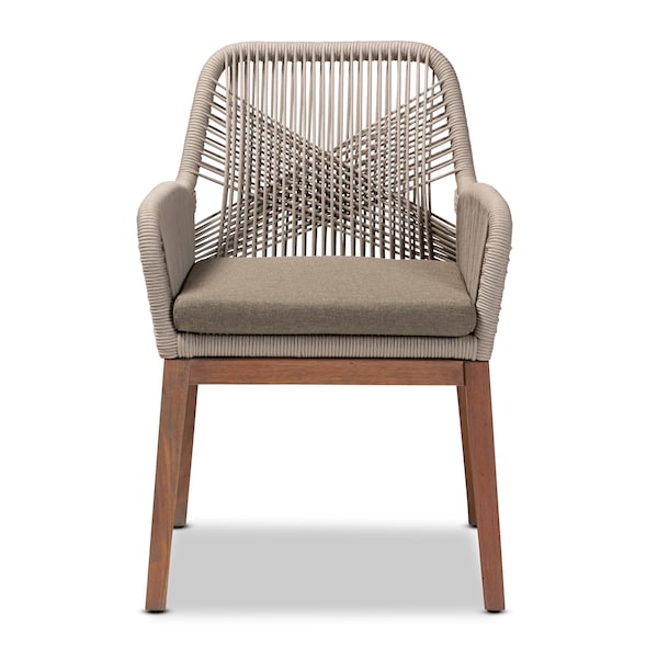 Baxton Studio Jennifer MidCentury Transitional Grey Woven Rope Mahogany Dining Arm Chair - 212-12807-ZORO