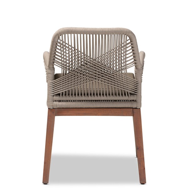 Baxton Studio Jennifer MidCentury Transitional Grey Woven Rope Mahogany Dining Arm Chair - 212-12807-ZORO