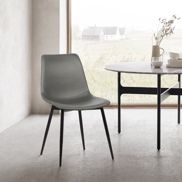 Armen Living Monte Contemporary Dining Chair in Gray Faux Leather with Black Metal Legs - LCMOCHGREY