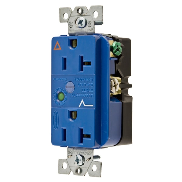 Hubbell Receptacle, 20 A Amps, 125V AC, Flush Mount, Decorator Duplex Outlet, 5-20R, Blue - IG5362SA