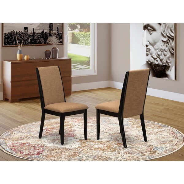 East West Furniture Lancy Light Sable Linen Fabric Parsons Dining Chair Seat with Black Rubber Wood Legs - Set of 2 - LAP1T47