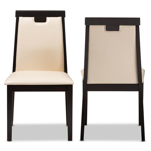 Baxton Studio Beige Faux Leather Upholstered and Brown Finished Dining Chair, PK2 - 142-8033