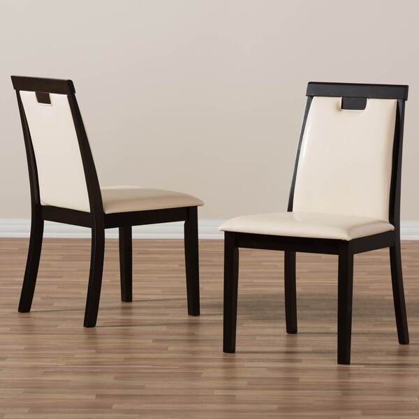 Baxton Studio Beige Faux Leather Upholstered and Brown Finished Dining Chair, PK2 - 142-8033