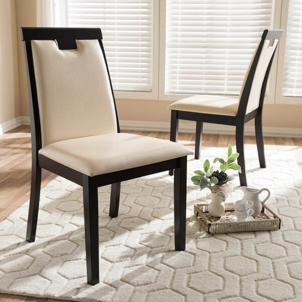 Baxton Studio Beige Faux Leather Upholstered and Brown Finished Dining Chair, PK2 - 142-8033