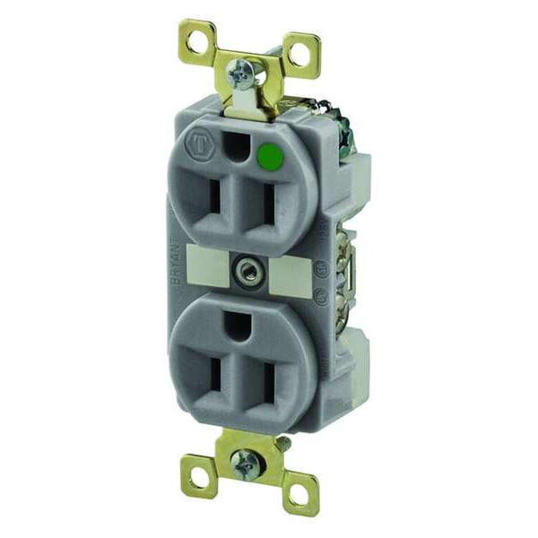 Zoro Select Receptacle, 15 A Amps, 125V AC, Flush Mount, Standard Duplex Outlet, 5-15R, Gray - BRY8200GRY