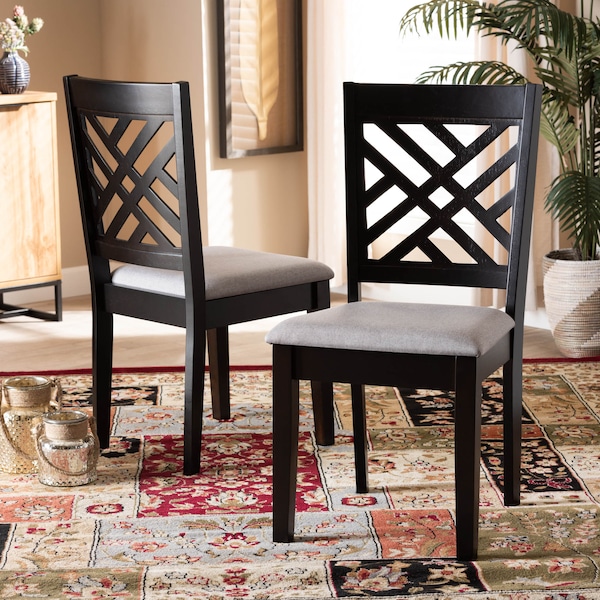 Baxton Studio Caron Grey Upholstered Espresso Wood 2-Piece Dining Chair Set - 162-10526