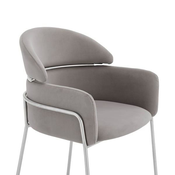 Armen Living Portia Gray Velvet and Brushed Stainless Steel Dining Room Chairs - Set of 2 - LCPTSIGREY