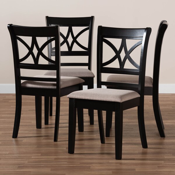 Baxton Studio Clarke Sand Upholstered and Espresso Wood 4-Piece Dining Chair Set - 166-10760