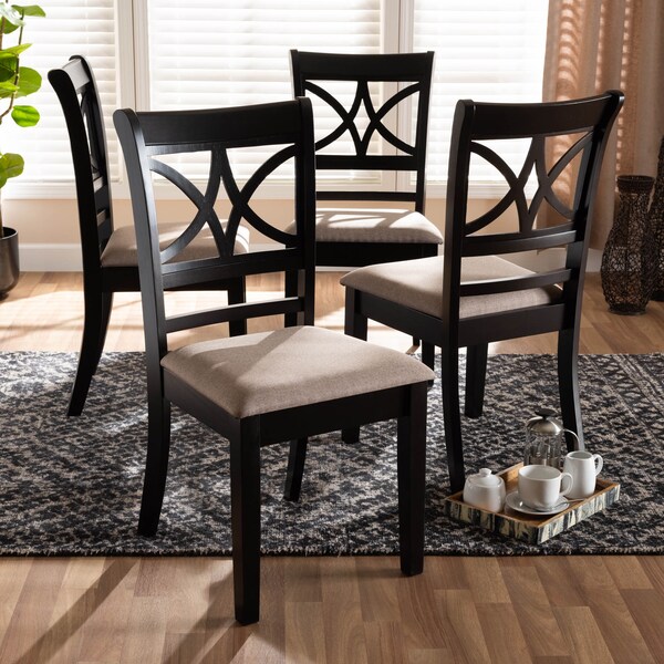 Baxton Studio Clarke Sand Upholstered and Espresso Wood 4-Piece Dining Chair Set - 166-10760