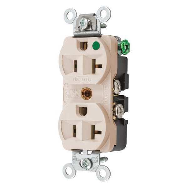 Hubbell Receptacle, 20 A Amps, 125V AC, Flush Mount, Standard Duplex Outlet, 5-20R, Light Almond - HBL8300HLA
