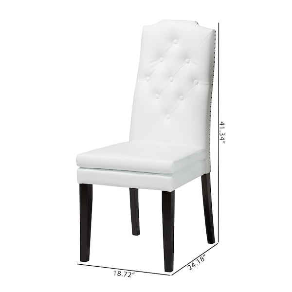 Baxton Studio White Faux Leather Button-Tufted Nail heads Trim Dining Chair, PR - 120-6601