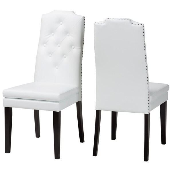 Baxton Studio White Faux Leather Button-Tufted Nail heads Trim Dining Chair, PR - 120-6601
