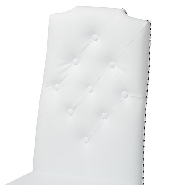 Baxton Studio White Faux Leather Button-Tufted Nail heads Trim Dining Chair, PR - 120-6601