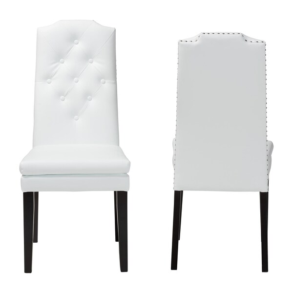 Baxton Studio White Faux Leather Button-Tufted Nail heads Trim Dining Chair, PR - 120-6601