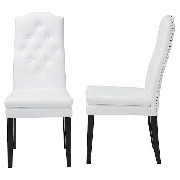 Baxton Studio White Faux Leather Button-Tufted Nail heads Trim Dining Chair, PR - 120-6601