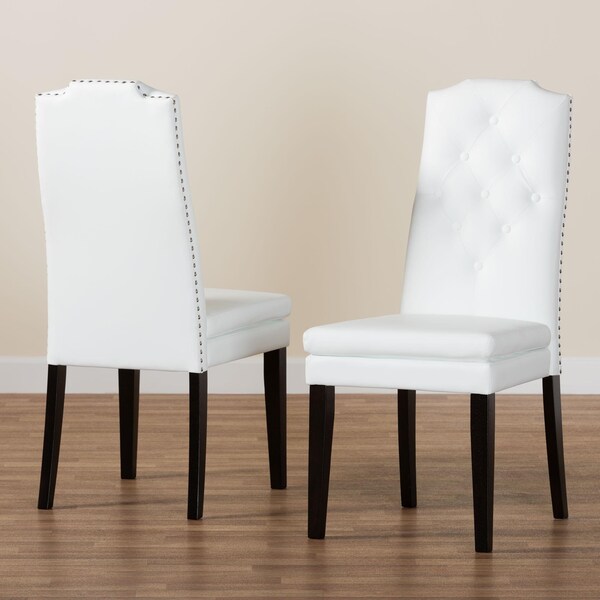 Baxton Studio White Faux Leather Button-Tufted Nail heads Trim Dining Chair, PR - 120-6601