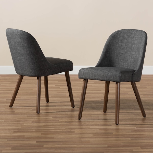 Baxton Studio Cody Dark Grey Upholstered Walnut Finished Wood Dining Chair, PK2 - 144-7942