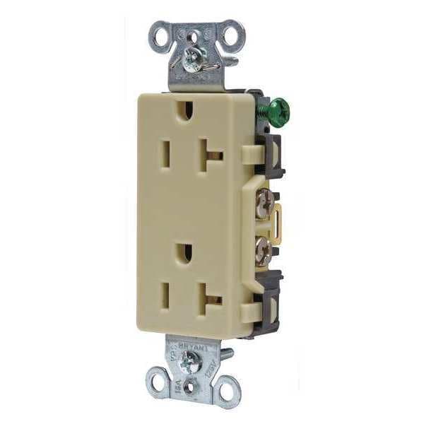 Zoro Select Receptacle, 20 A Amps, 125V AC, Flush Mount, Decorator Duplex Outlet, 5-20R, Ivory - DRS20I