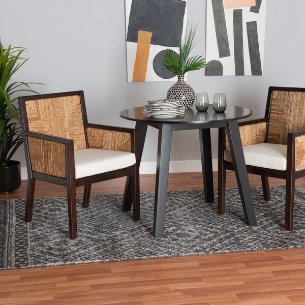 Baxton Studio Joana Modern Bohemian Dark Brown Mahogany Wood and Natural Abaca Dining Arm Chair - 228-13106-ZORO
