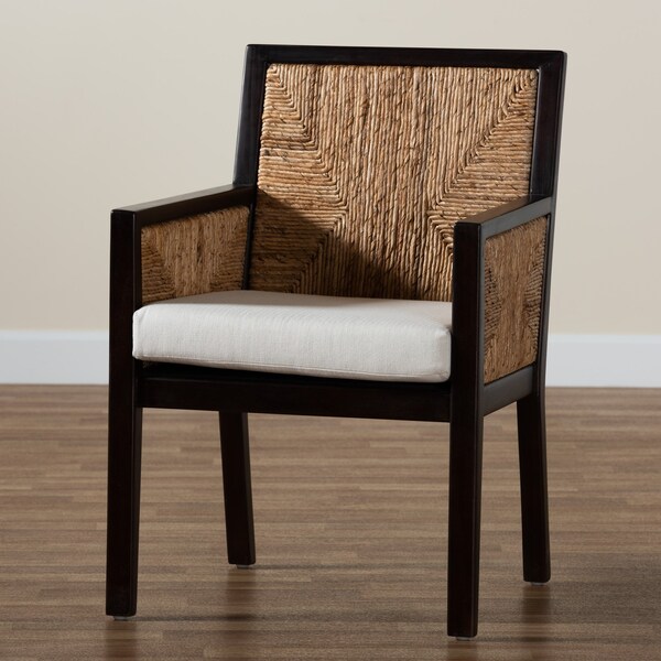 Baxton Studio Joana Modern Bohemian Dark Brown Mahogany Wood and Natural Abaca Dining Arm Chair - 228-13106-ZORO