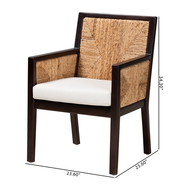 Baxton Studio Joana Modern Bohemian Dark Brown Mahogany Wood and Natural Abaca Dining Arm Chair - 228-13106-ZORO