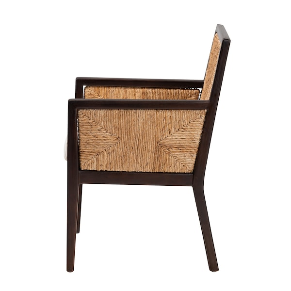 Baxton Studio Joana Modern Bohemian Dark Brown Mahogany Wood and Natural Abaca Dining Arm Chair - 228-13106-ZORO
