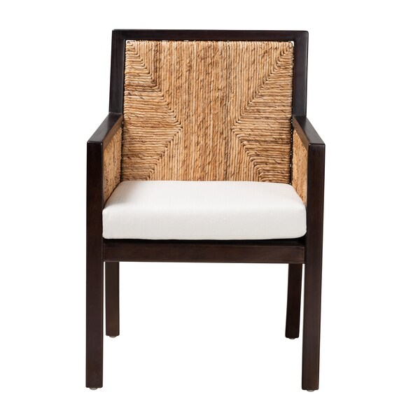 Baxton Studio Joana Modern Bohemian Dark Brown Mahogany Wood and Natural Abaca Dining Arm Chair - 228-13106-ZORO