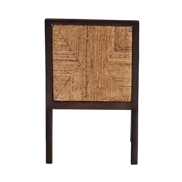 Baxton Studio Joana Modern Bohemian Dark Brown Mahogany Wood and Natural Abaca Dining Arm Chair - 228-13106-ZORO