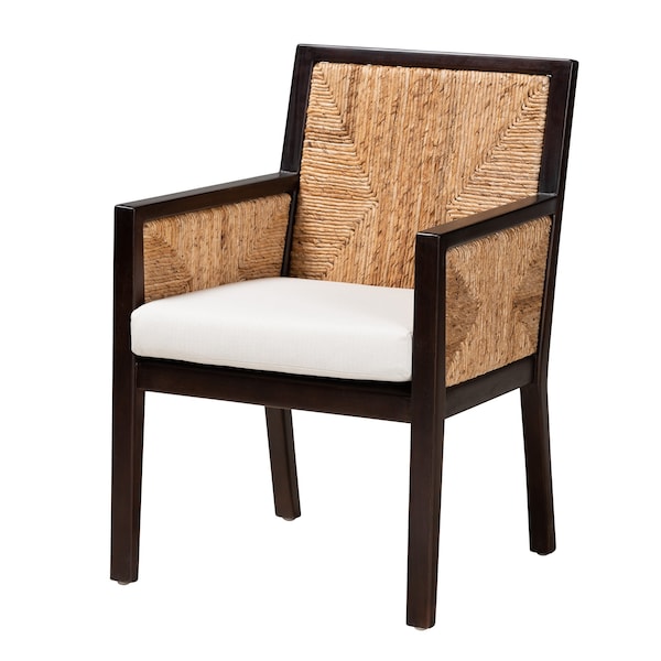 Baxton Studio Joana Modern Bohemian Dark Brown Mahogany Wood and Natural Abaca Dining Arm Chair - 228-13106-ZORO