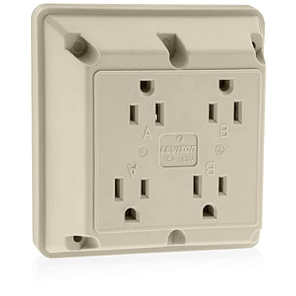 Leviton Receptacle, 20 A Amps, 125VAC, Quad Outlet, 5-20R, Ivory - 21254-I