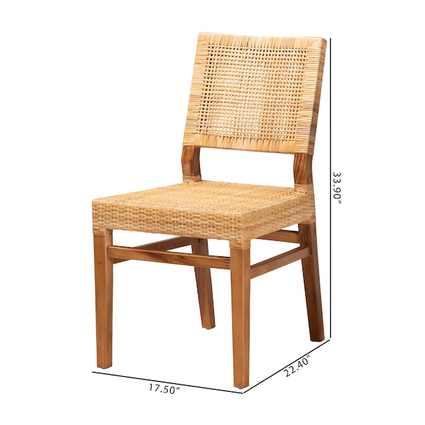 Baxton Studio Lesia Modern Bohemian Natural Brown Rattan and Walnut Brown Mahogany Wood 2Piece Dining Chair Set, PR - 211-2PC-12763-ZORO