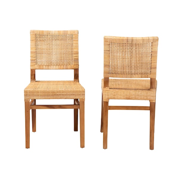 Baxton Studio Lesia Modern Bohemian Natural Brown Rattan and Walnut Brown Mahogany Wood 2Piece Dining Chair Set, PR - 211-2PC-12763-ZORO