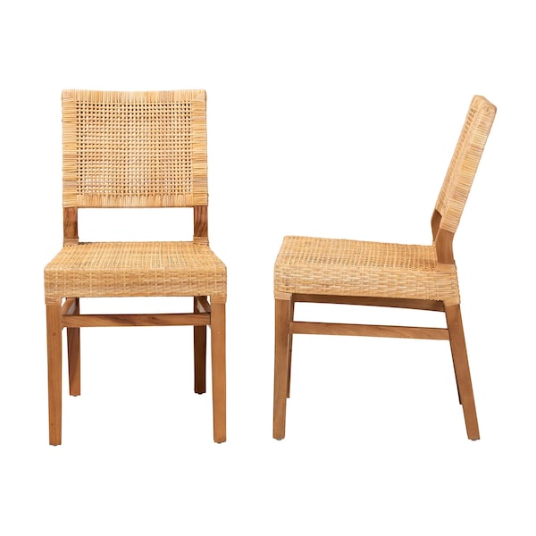 Baxton Studio Lesia Modern Bohemian Natural Brown Rattan and Walnut Brown Mahogany Wood 2Piece Dining Chair Set, PR - 211-2PC-12763-ZORO