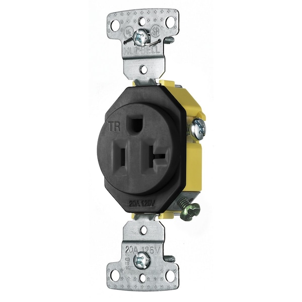 Hubbell Wiring Device-Kellems TradeSelect, Straight Blade, Single Receptacle, Tamper Resistant, 20A 125V, 2-Pole 3-Wire Grounding, 5-20R, Black - RR201BKTR