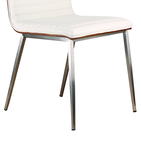 Armen Living Cafe Brushed Stainless Steel Dining Chair in White Faux Leather with Walnut Back - Set of 2 - LCCACHWHB201