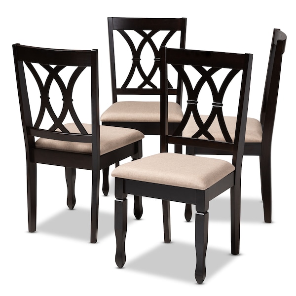 Baxton Studio Reneau Sand Upholstered Espresso Brown Finished Wood Dining Chair, PK4 - 153-9403