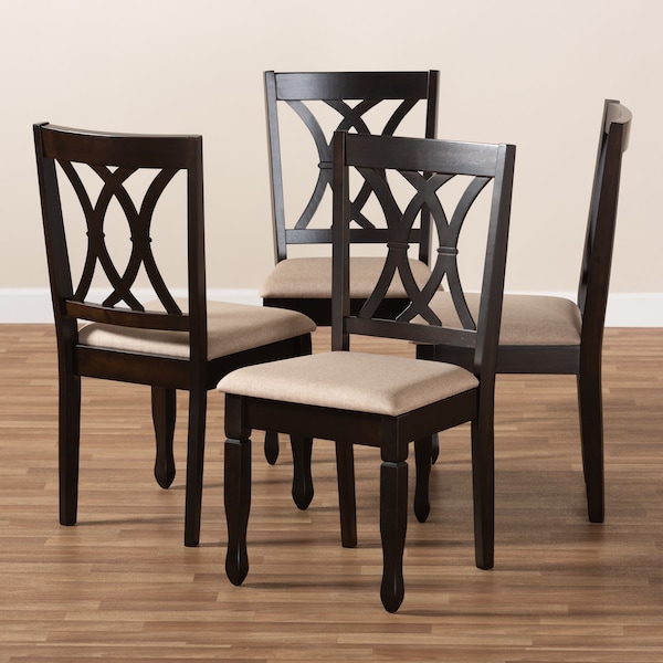 Baxton Studio Reneau Sand Upholstered Espresso Brown Finished Wood Dining Chair, PK4 - 153-9403