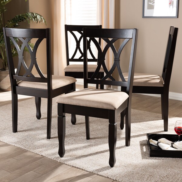 Baxton Studio Reneau Sand Upholstered Espresso Brown Finished Wood Dining Chair, PK4 - 153-9403